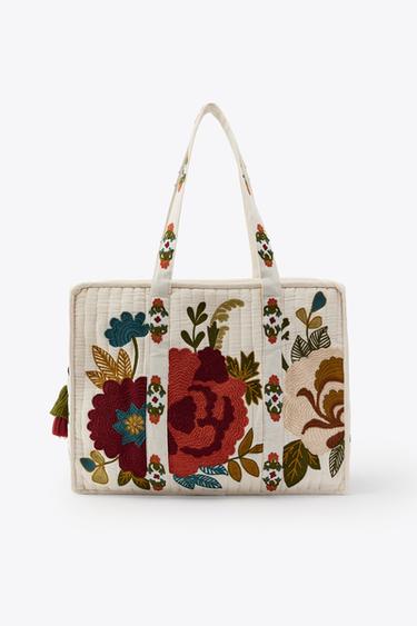 FLORAL EMBROIDERED QUILTED BAG - Ecru by Zara