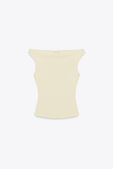 COLD SHOULDER RIBBED T-SHIRT - Butter by Zara