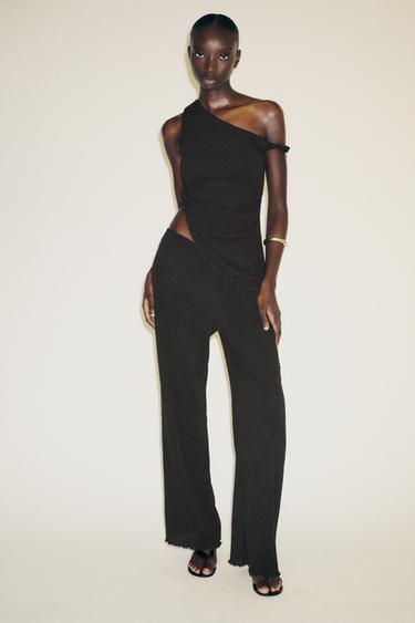 TEXTURED WIDE-LEG TROUSERS - Dark brown by Zara - Image 0