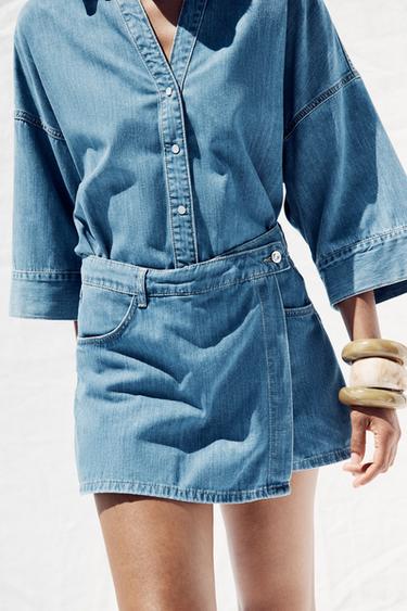 Z1975 WRAP DENIM SKORT - Mid-blue by Zara