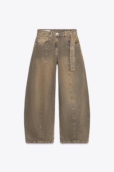 TRF OVERSIZED BARREL LOW-RISE JEANS - Brown by Zara