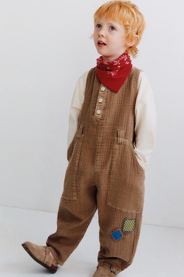 LONG RUSTIC PATCH DUNGAREES - Light brown by Zara