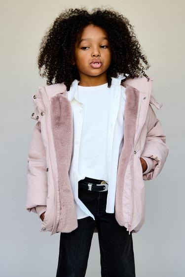 WATER-REPELLENT 50% FEATHER AND 50% DOWN PUFFER JACKET WITH DETACHABLE FAUX FUR HOODIE - Pink by Zara