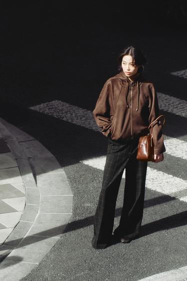 FAUX SUEDE HOODIE BOMBER JACKET - Brown by Zara