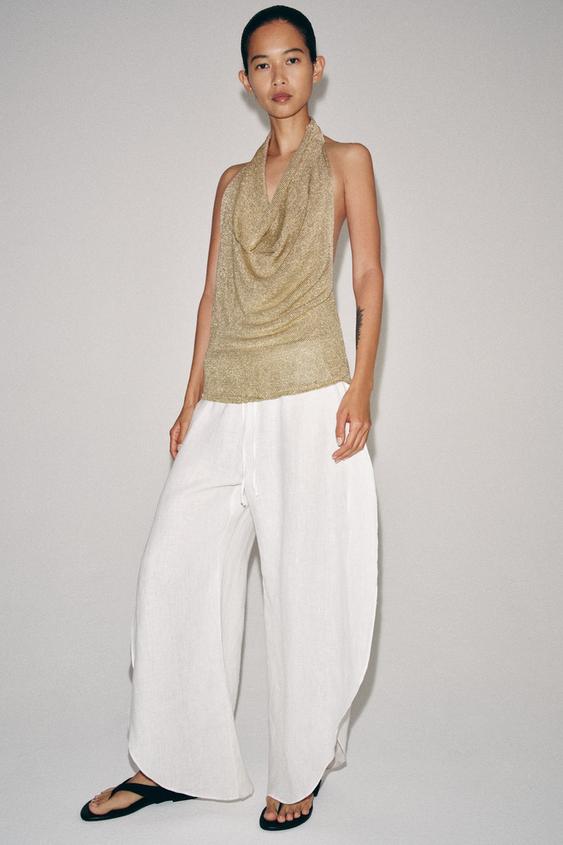 METALLIC THREAD HALTER KNIT TOP - Golden by Zara - Image 0
