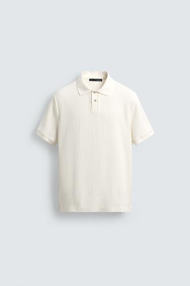 REGULAR FIT RIBBED POLO SHIRT - Ecru by Zara
