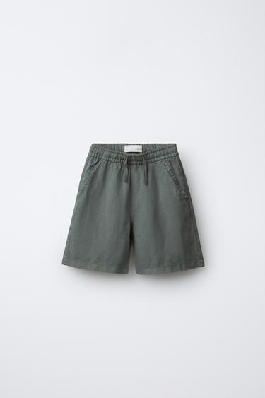 LOOSE-FITTING LINEN BLEND BERMUDA SHORTS - Navy blue by Zara