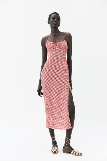 GINGHAM CHECK MIDI DRESS - White / Red by Zara - Image 0