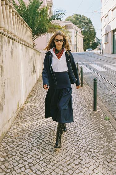 COMBINED INTERLOCK MIDI SKIRT - Navy blue by Zara