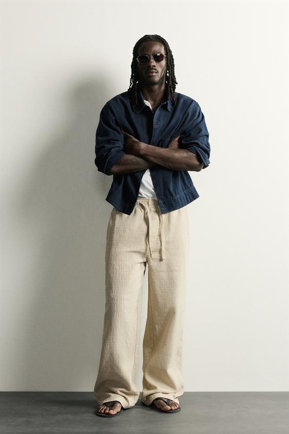 WASHED JACQUARD RELAXED FIT TROUSERS - camel by Zara - Image 0