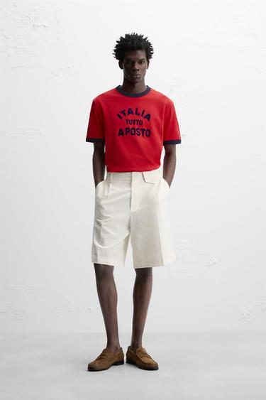 T-SHIRT WITH CONTRASTING RIBBED TRIMS - Red by Zara - Image 0