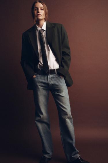 JEANS ZW COLLECTION STRAIGHT STRIPED MID-WAIST - Blue by Zara