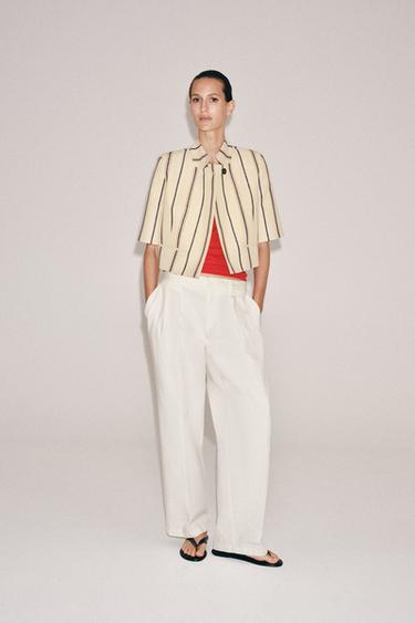 ZW COLLECTION CROPPED STRIPED BLAZER - Beige by Zara