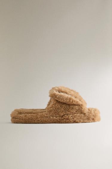 FAUX FUR BUNNY SLIPPERS - Brown by Zara