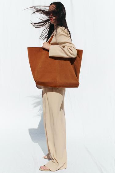 SUEDE MAXI TOTE BAG - Orange by Zara