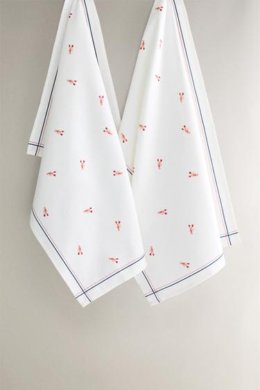 PACK OF COTTON LOBSTER TEA TOWELS (PACK OF 2) - Blue by Zara