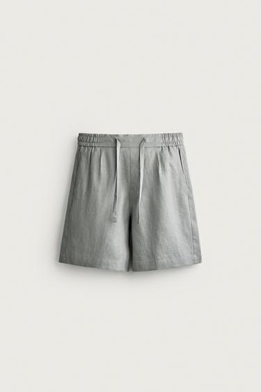 100% LINEN RELAXED FIT BERMUDA SHORTS - Light grey by Zara