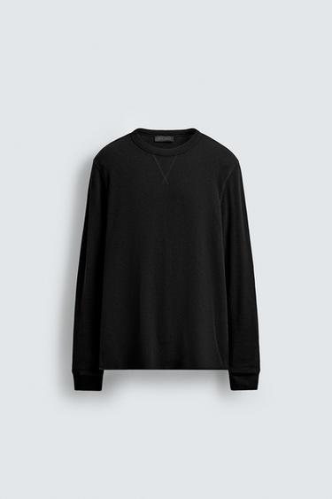 WAFFLE-KNIT TEXTURE T-SHIRT - Black by Zara