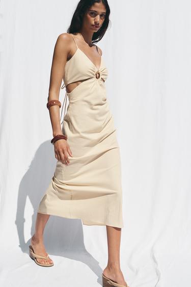 CUT-OUT RUSTIC MIDI DRESS - Light beige by Zara