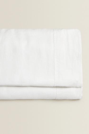 WASHED LINEN FLAT SHEET (160 GxM²) - White by Zara