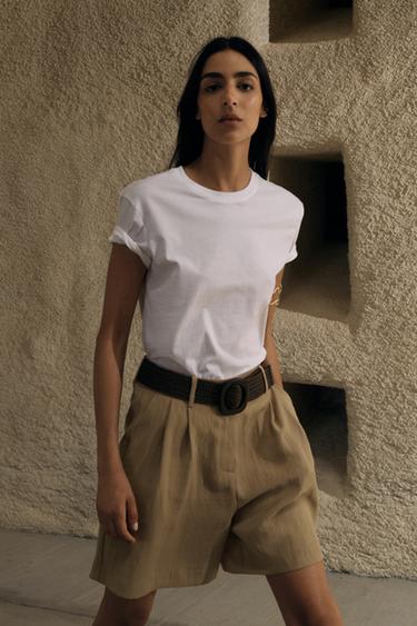 BERMUDA SHORTS WITH DARTS AND BELT - Mid-camel by Zara