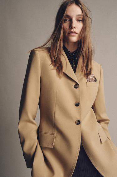 FITTED BLAZER WITH CONTRAST SCARF ZW COLLECTION - Light camel by Zara