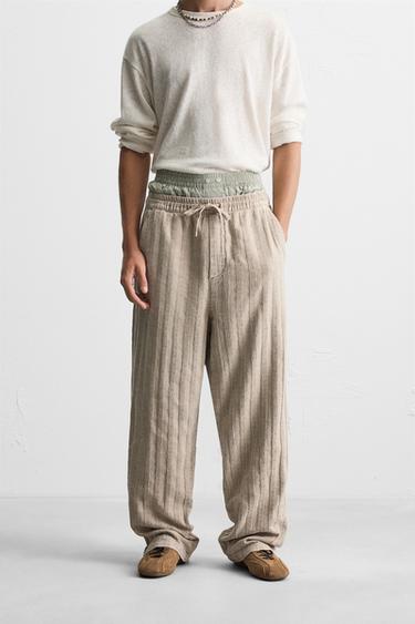 RELAXED FIT JACQUARD TROUSERS - camel by Zara