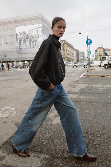 BALLOON BOMBER JACKET WITH CONTRAST WOOL COLLAR - Black by Zara