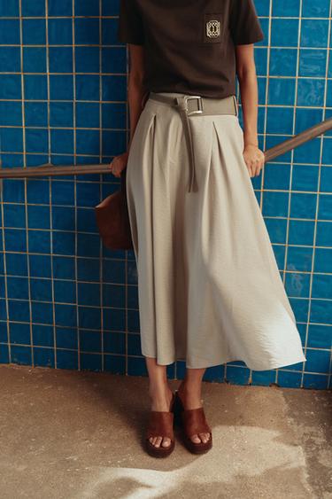 RUSTIC LAYERED SKIRT WITH BELT - Light beige by Zara