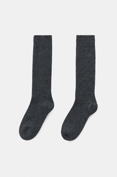 TALL WOOL SOCKS - Anthracite grey by Zara