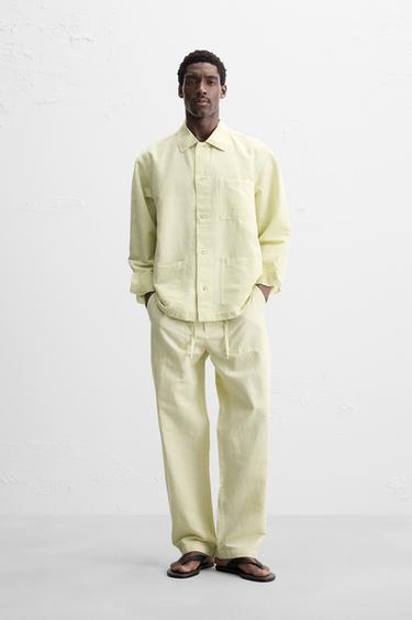 LINEN/COTTON STRAIGHT-LEG TROUSERS - Green by Zara - Image 0