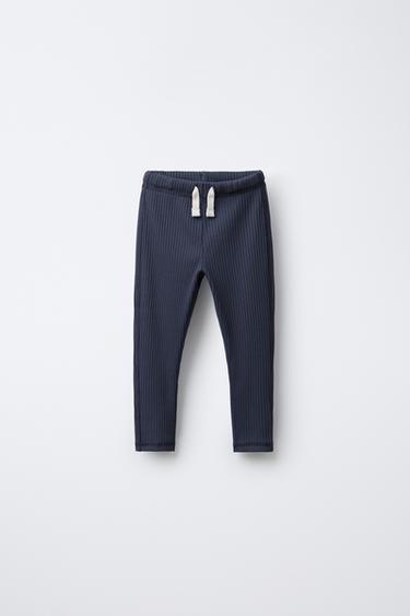 RIBBED LEGGINGS WITH LABEL - Navy blue by Zara