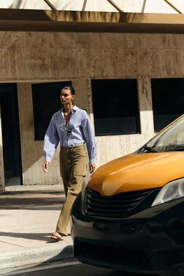 STRIPED COTTON SHIRT - Ecru / Blue by Zara