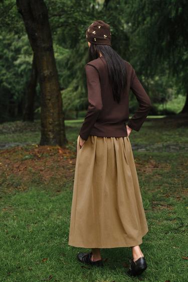 ZW COLLECTION CAPE MIDI SKIRT - camel by Zara