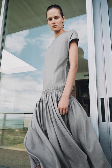 ZW COLLECTION LINEN BLEND MIDI DRESS - Grey by Zara