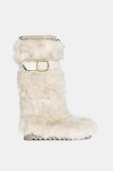 FAUX FUR BOOTS WITH STRAP SKI COLLECTION - Ecru White by Zara