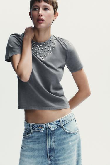JEWEL FADED-EFFECT T-SHIRT - Grey by Zara