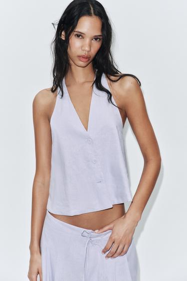 BUTTONED LINEN BLEND WAISTCOAT - Lilac by Zara