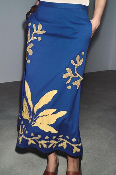 ZW COLLECTION EMBROIDERED LONG SKIRT - Blue by Zara