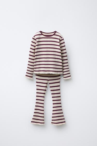 RIBBED T-SHIRT AND FLARE LEGGINGS SET - Burgundy by Zara