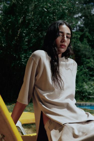 WASHED EFFECT INTERLOCK T-SHIRT - Sand by Zara