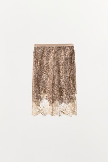 SEQUIN LACE SKIRT - Copper by Zara