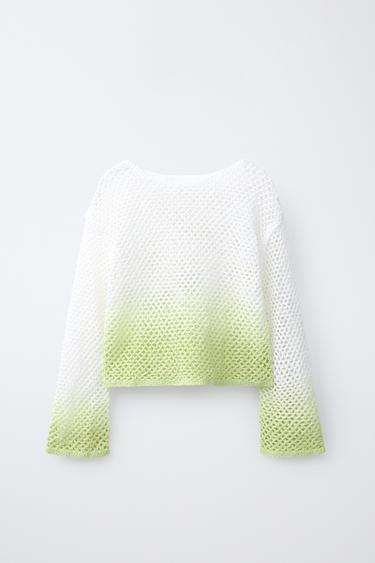 OMBRÉ NET JUMPER - Ecru / Green by Zara