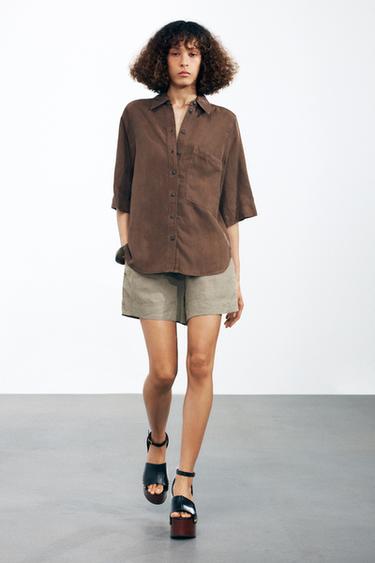ZW COLLECTION OVERSIZE SHIRT - Brown by Zara - Image 0
