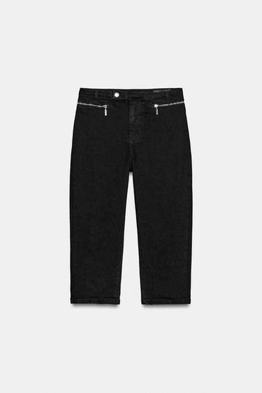 Z1975 MID-WAIST CAPRI JEANS WITH ZIPS - Black by Zara