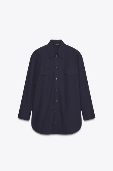 POPLIN SHIRT WITH SHOULDER PADS - Navy blue by Zara