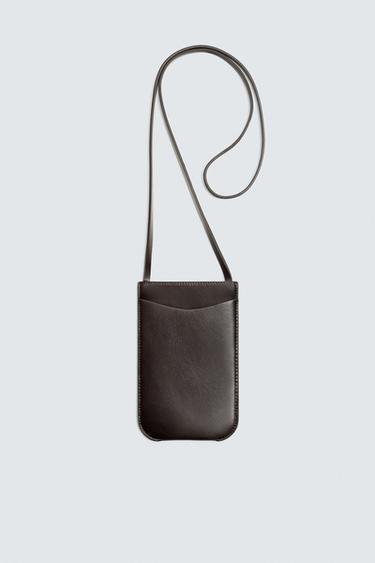 LEATHER CROSSBODY BAG - Brown by Zara - Image 0