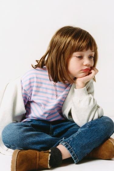 STRIPED T-SHIRT WITH EMBROIDERED HEART - Pastel blue by Zara