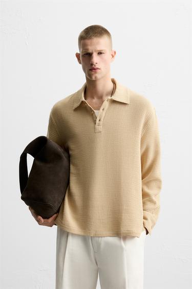 TEXTURED POLO SHIRT - STRAW by Zara