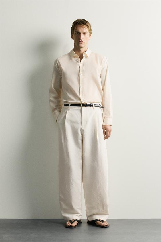 RELAXED FIT PLEATED TROUSERS - Ecru by Zara - Image 0